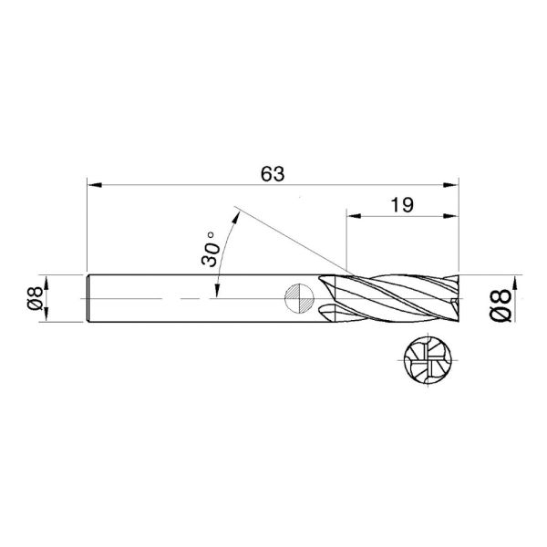 65HRC 4 Flutes Tungsten Carbide End Mill for Hard Steel