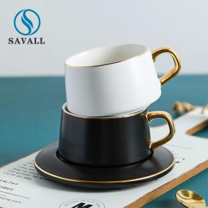 Buy cheap Savall HoReCa Modern Ceramic Cups And Saucers Gold Inlay product