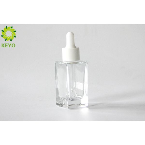 Square 30ml Glass Dropper Bottles , Transparent Glass Lotion Bottles