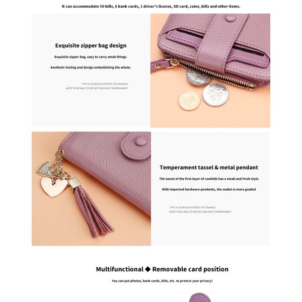 PU Leather Lady Purse ID Window Card Sleeve Wallet Bifold Short Wallet with Custom Logo