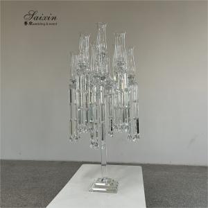Buy cheap Wholesale Design Crystal Wedding Decoration Centerpiece Clear Candelabra With Hanging Crystal from wholesalers