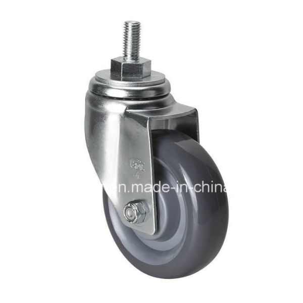 Quality Edl Medium 4" 150kg Zinc Plated Threaded Swivel PU Caster 5034-76 for Material Handling for sale