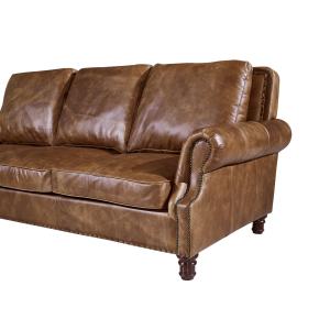Buy cheap American Retro Vintage Three Seater Leather Sofa Solid Wood Frame With Rolled Arms from wholesalers