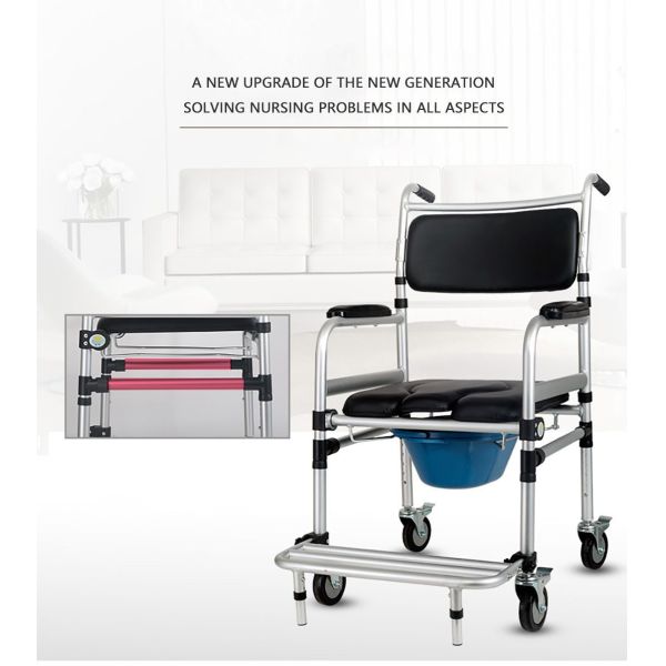 for Seniors, Heavy Duty Aluminum Toilet Wheelchair with Locking Wheels