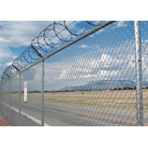 Silver Galvanized Chain Link Fence Top With Barbed Wire