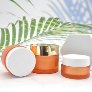 Buy cheap Gold Amber Cream Frosted Plastic Jars With Aluminium Anodized Caps from wholesalers