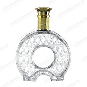 Buy cheap Customized Round 750ml Wine Decanter Glass Bottle with Fine Carved Art and Cork Stoppers from wholesalers