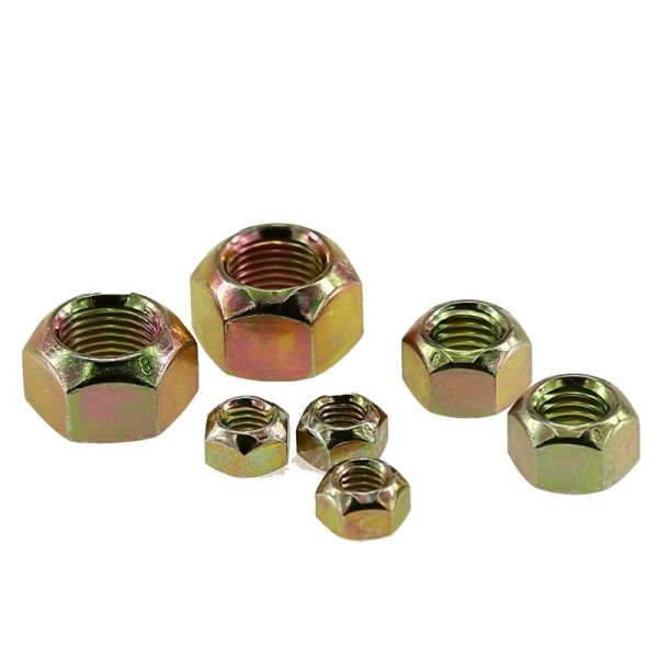 Quality Imperial Measurement System Grade4 Grade6 Yellow Zinc Plated M4 M6 M8 Steel Metal Hex Locking Nuts for Strong Fastening for sale