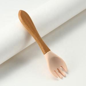 Food Grade Silicone Forks And Spoons Heat Resistant With Wooden Handle
