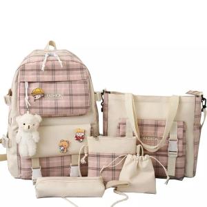Buy cheap 42cm Student School Backpack Sets Lovely Grid Printing 5 Pieces Backpack from wholesalers