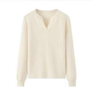 Buy cheap Custom Women Cashmere Sweater Beige Casual Soft V Neck Winter Tops from wholesalers