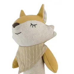 China Lovely Handbell EN71 Newborn Comforter Toy Custom Linen Baby Fox Rattle With Wooden Teether on sale