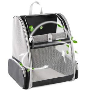 China Pet backpack with blinds, suitable for small cats and dogs. It features a ventilation design, a safety strap, a snap support, foldable feature, and is specifically designed for travel, hiking, on sale