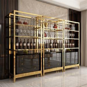Buy cheap Kitchen Golden Stainless Steel Wine Cabinet Display Shelving Customized from wholesalers