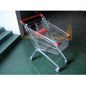 Buy cheap 80L Supermarket Shopping Trolley Cart With 4 swivel flat casters and red plastic parts from wholesalers