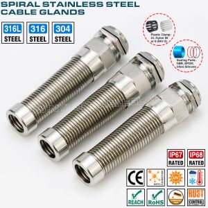 Buy cheap Stainless Steel IP68 Cable Glands, Spiral Strain Relief, Inox 304, 316 or 316L, Metric Pitch, M12~M50 product