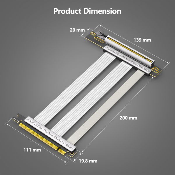 High Speed PCI-E 5.0 X 16 Rise Cable PCIe5 Expansion Cable X16 90 Degree Vertical Installation GPU Expansion Card