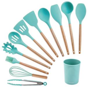Buy cheap Green Silicone Kitchen Cooking Utensils Set With Wooden Bamboo Handles from wholesalers
