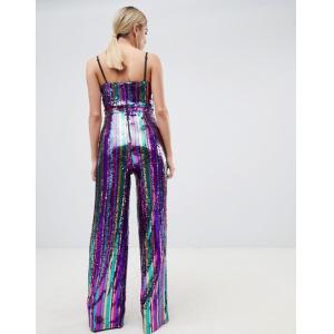 Buy cheap 2019 new style sequin plunge front wide leg jumpsuit in rainbow stripe for girls from wholesalers