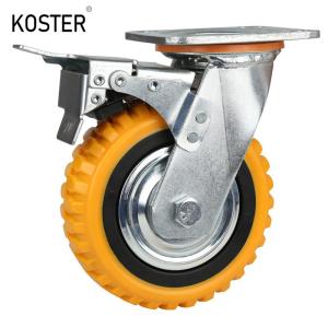 China 100 Kg Capacity Swivel Dual Brake Double Ball Bearing Orange PU Caster Customization on sale