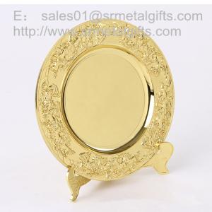 Buy cheap Gold plated metal memorial plate with display stand, highly detailed gold souvenir plates, product