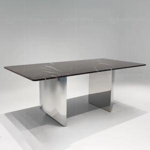 Buy cheap Arc White Luxury Marble Dining Table With Brushed Black Legs from wholesalers